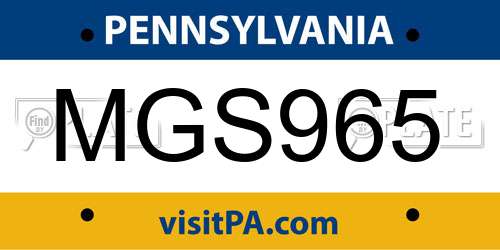 MGS965 Pennsylvania License Plate