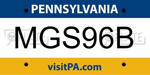 MGS96B Pennsylvania License Plate