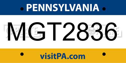 MGT2836 Pennsylvania License Plate