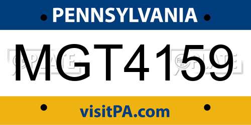 MGT4159 Pennsylvania License Plate