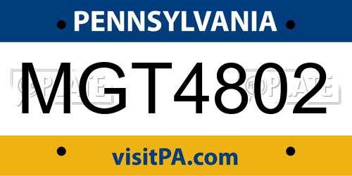 MGT4802 Pennsylvania License Plate