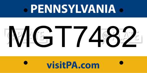 MGT7482 Pennsylvania License Plate