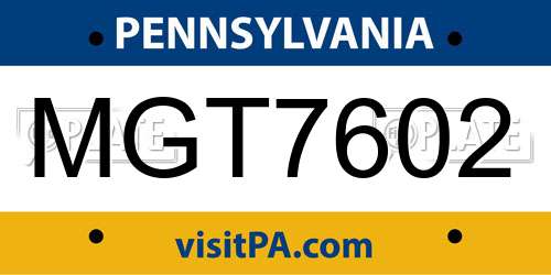 MGT7602 Pennsylvania License Plate