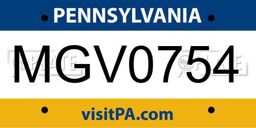 MGV0754 Pennsylvania License Plate