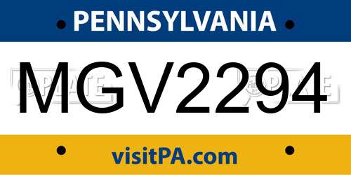 MGV2294 Pennsylvania License Plate