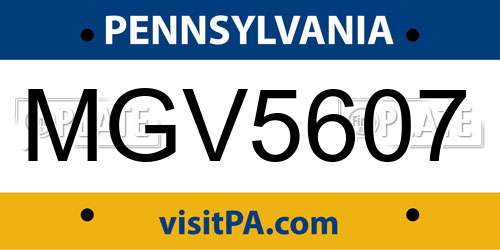 MGV5607 Pennsylvania License Plate