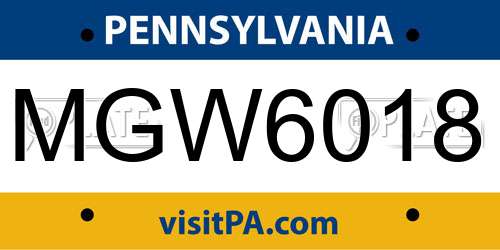 MGW6018 Pennsylvania License Plate