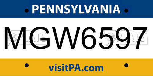 MGW6597 Pennsylvania License Plate