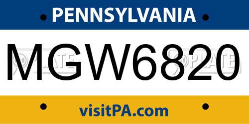 MGW6820 Pennsylvania License Plate