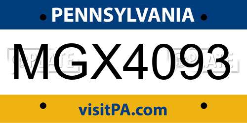 MGX4093 Pennsylvania License Plate