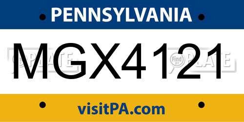 MGX4121 Pennsylvania License Plate