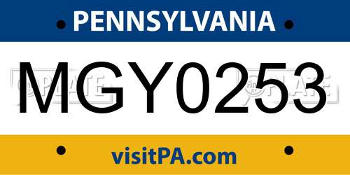 MGY0253 Pennsylvania License Plate
