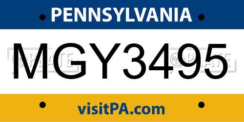 MGY3495 Pennsylvania License Plate