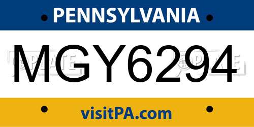 MGY6294 Pennsylvania License Plate