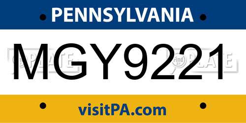 MGY9221 Pennsylvania License Plate