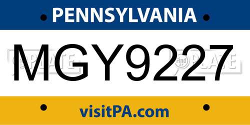 MGY9227 Pennsylvania License Plate