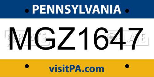 MGZ1647 Pennsylvania License Plate