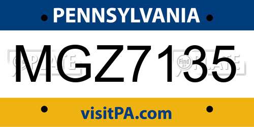 MGZ7135 Pennsylvania License Plate