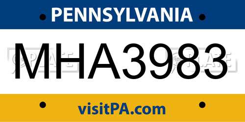 MHA3983 Pennsylvania License Plate