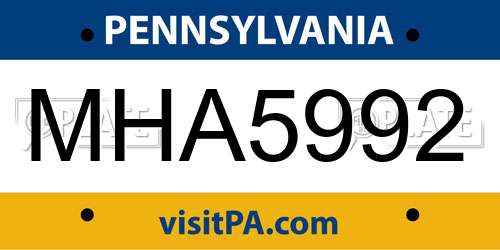 MHA5992 Pennsylvania License Plate