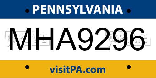 MHA9296 Pennsylvania License Plate