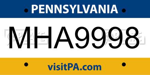 MHA9998 Pennsylvania License Plate