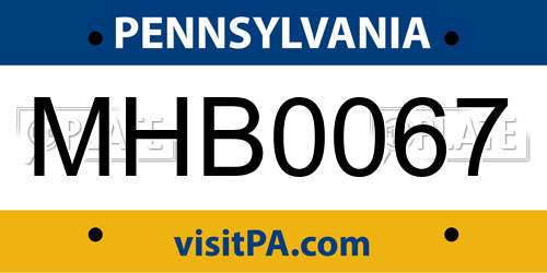 MHB0067 Pennsylvania License Plate
