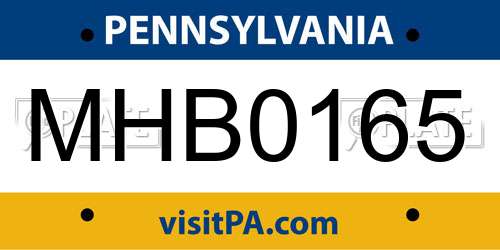 MHB0165 Pennsylvania License Plate