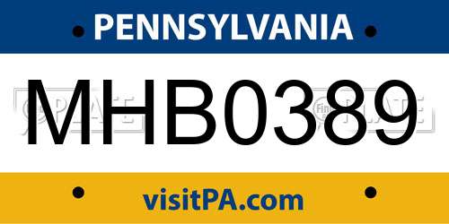 MHB0389 Pennsylvania License Plate