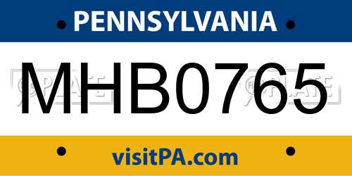 MHB0765 Pennsylvania License Plate