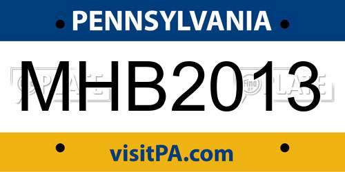 MHB2013 Pennsylvania License Plate