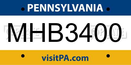 MHB3400 Pennsylvania License Plate
