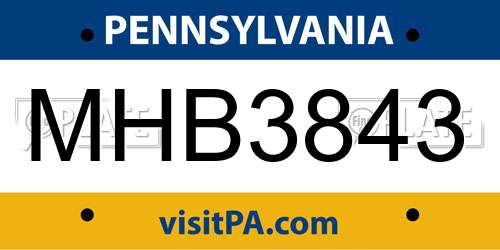 MHB3843 Pennsylvania License Plate