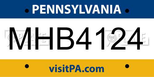 MHB4124 Pennsylvania License Plate
