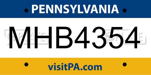 MHB4354 Pennsylvania License Plate