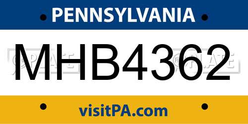 MHB4362 Pennsylvania License Plate