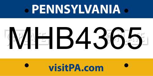 MHB4365 Pennsylvania License Plate