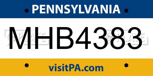 MHB4383 Pennsylvania License Plate