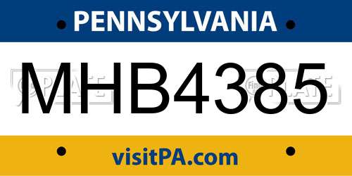 MHB4385 Pennsylvania License Plate