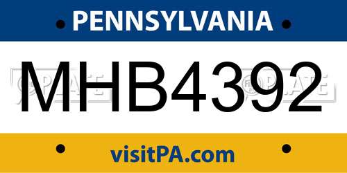 MHB4392 Pennsylvania License Plate