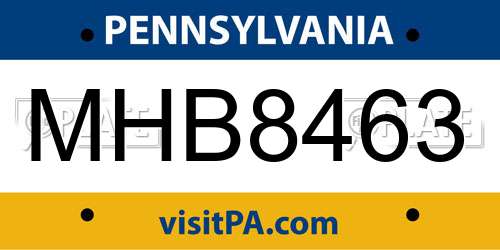 MHB8463 Pennsylvania License Plate