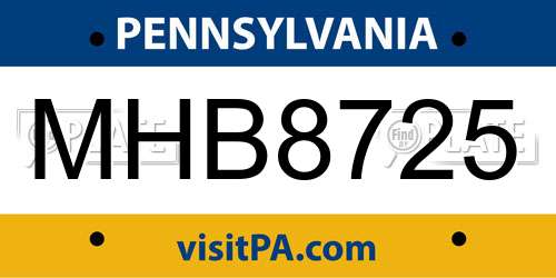 MHB8725 Pennsylvania License Plate