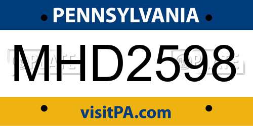 MHD2598 Pennsylvania License Plate