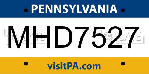 MHD7527 Pennsylvania License Plate