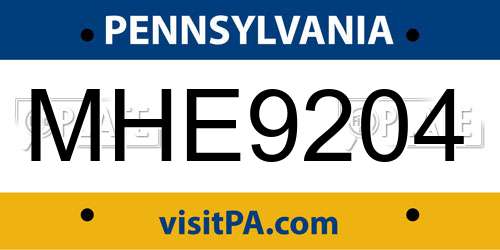 MHE9204 Pennsylvania License Plate