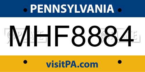 MHF8884 Pennsylvania License Plate