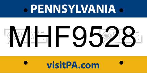 MHF9528 Pennsylvania License Plate