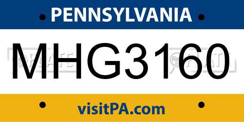 MHG3160 Pennsylvania License Plate
