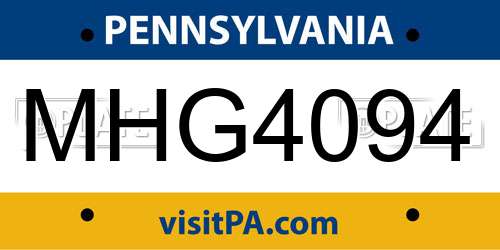 MHG4094 Pennsylvania License Plate