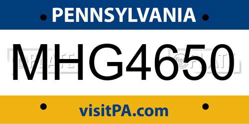 MHG4650 Pennsylvania License Plate